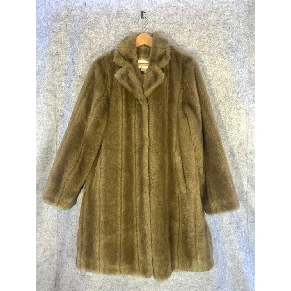 Vintage Worthington Brown Faux Fur Coat Size L Hits Just below Knee Fully Lined